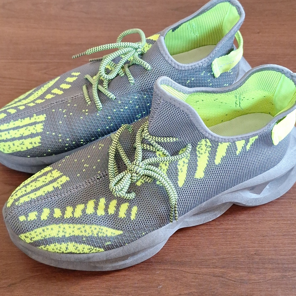 Epicstep Mens Grey Neon Green Knit Athletic Sneakers Size 13 Very Good Condition - Picture 2 of 2